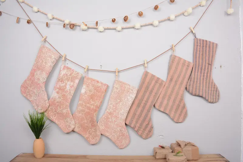 Media navideña Kilim ecológica, media ornamental de 7 pulgadas