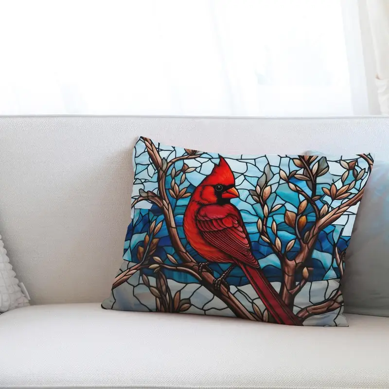 Red Bird & Tree Branch Modern Printed Pillow