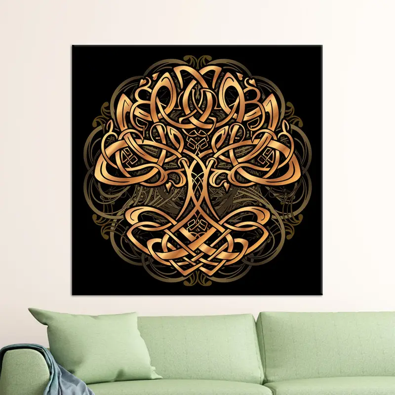 Elegant Gold & Black Abstract Circle Canvas Print