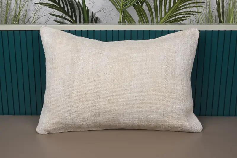 Cream Turkish Pillow, Decorative 40x60 cm Pillowcase, Moroccan Cushion - 1