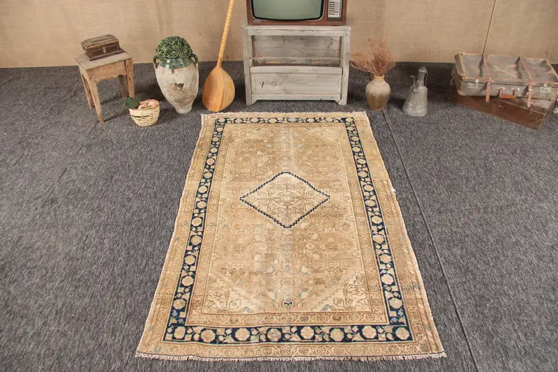 4,1x6,6 ft türkischer Teppich, Vintage-Teppich, brauner abstrakter Wollteppich - 1