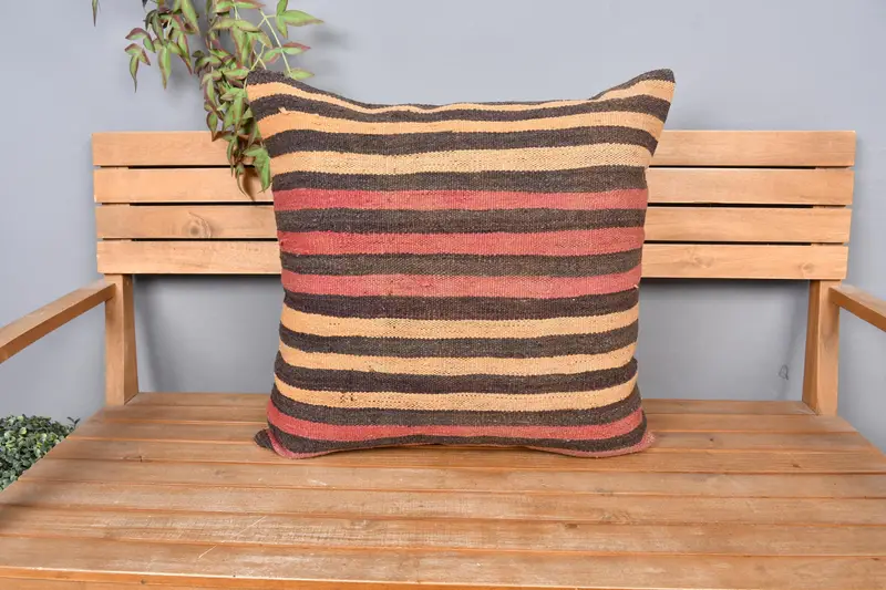 Cushion Cover, Antique Pillows, Boho Chic Cushion Cover, Bed Cushion Case, Turkish Pillow, Turkish Kilim Pillow, 24x24 Red Pillow Sham - 6