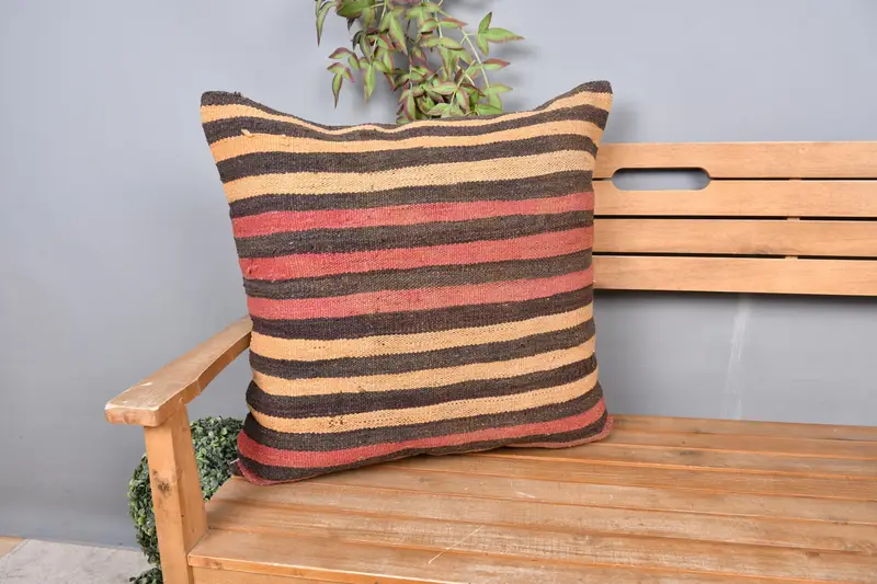 Cushion Cover, Antique Pillows, Boho Chic Cushion Cover, Bed Cushion Case, Turkish Pillow, Turkish Kilim Pillow, 24x24 Red Pillow Sham - 1