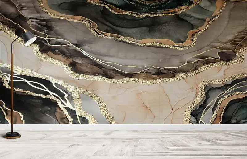 Luxury Marble Wallpaper, Brown Marble Wallpaper, Paper Wall Art, 3d Wall Paper, Modern Wall Paper, , Brown And Gold Marble Mural, - 9