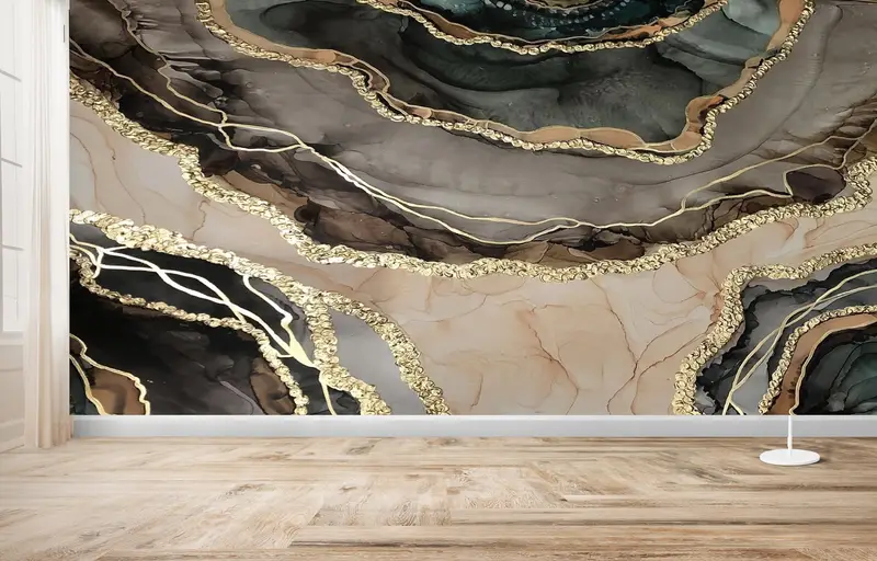 Luxury Marble Wallpaper, Brown Marble Wallpaper, Paper Wall Art, 3d Wall Paper, Modern Wall Paper, , Brown And Gold Marble Mural, - 7