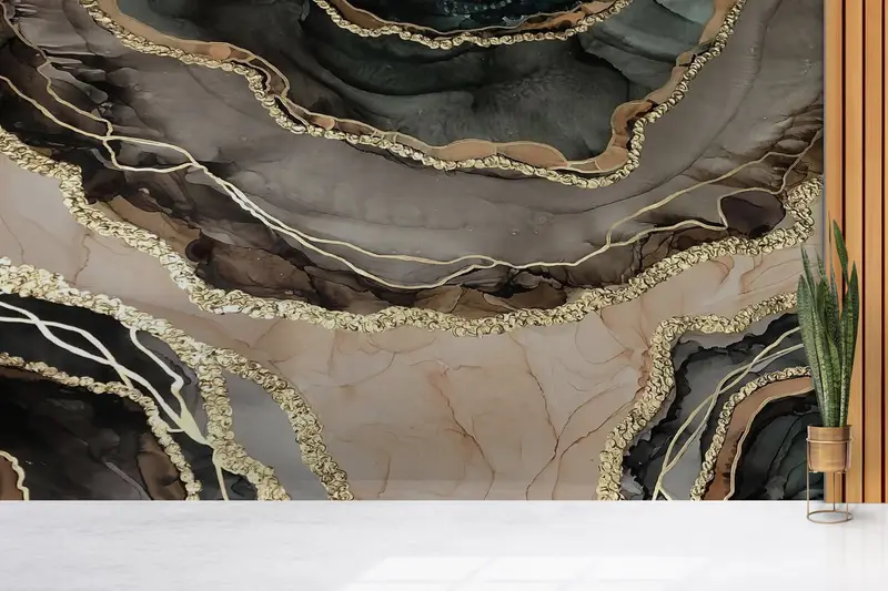 Luxury Marble Wallpaper, Brown Marble Wallpaper, Paper Wall Art, 3d Wall Paper, Modern Wall Paper, , Brown And Gold Marble Mural, - 10