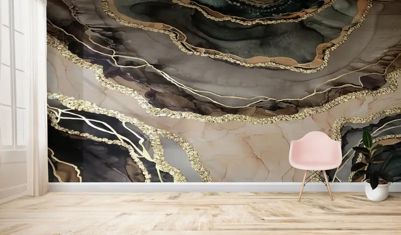 Luxury Marble Wallpaper, Brown Marble Wallpaper, Paper Wall Art, 3d Wall Paper, Modern Wall Paper, , Brown And Gold Marble Mural, - 6