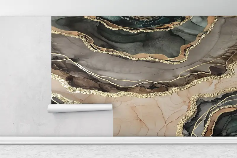 Luxury Marble Wallpaper, Brown Marble Wallpaper, Paper Wall Art, 3d Wall Paper, Modern Wall Paper, , Brown And Gold Marble Mural, - 5
