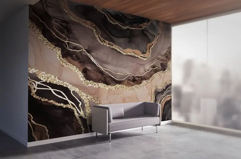 Luxury Marble Wallpaper, Brown Marble Wallpaper, Paper Wall Art, 3d Wall Paper, Modern Wall Paper, , Brown And Gold Marble Mural, - 8