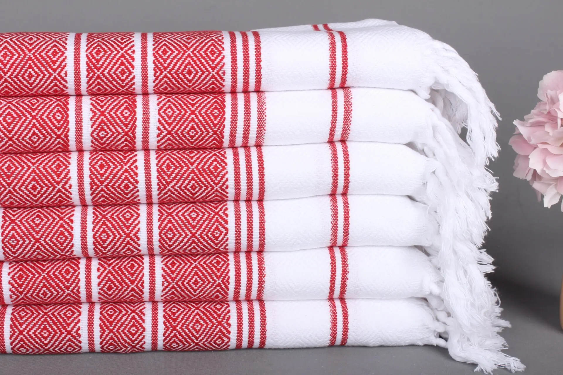 Small Bath Towel Monogram Kitchen Towel Red-White Cotton Dish Towel, 18x40 Inches - 1