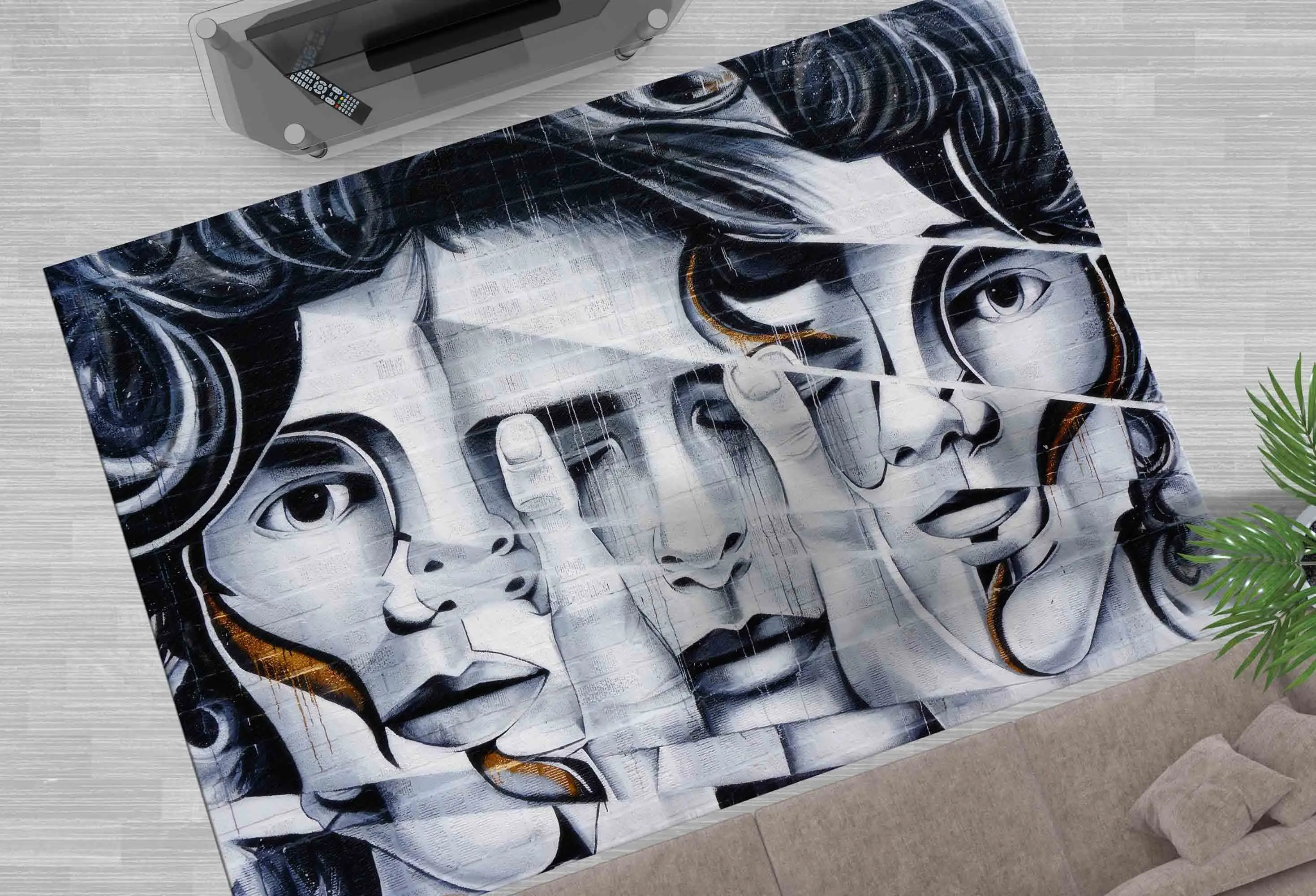 Graffiti Abstract Woman Printed Rug: Modern Street Art Decor - 1