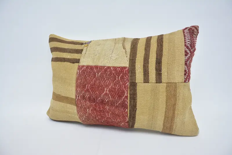 Handmade Kilim Cushion, Kilim Pillow Cover, Pillow Sham, Outdoor Bolster Cushion, 16x24 Red Cushion, Ethnical Kilim Rug Pillow - 4