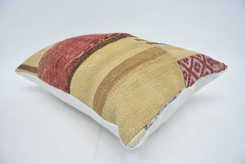 Handmade Kilim Cushion, Kilim Pillow Cover, Pillow Sham, Outdoor Bolster Cushion, 16x24 Red Cushion, Ethnical Kilim Rug Pillow - 6