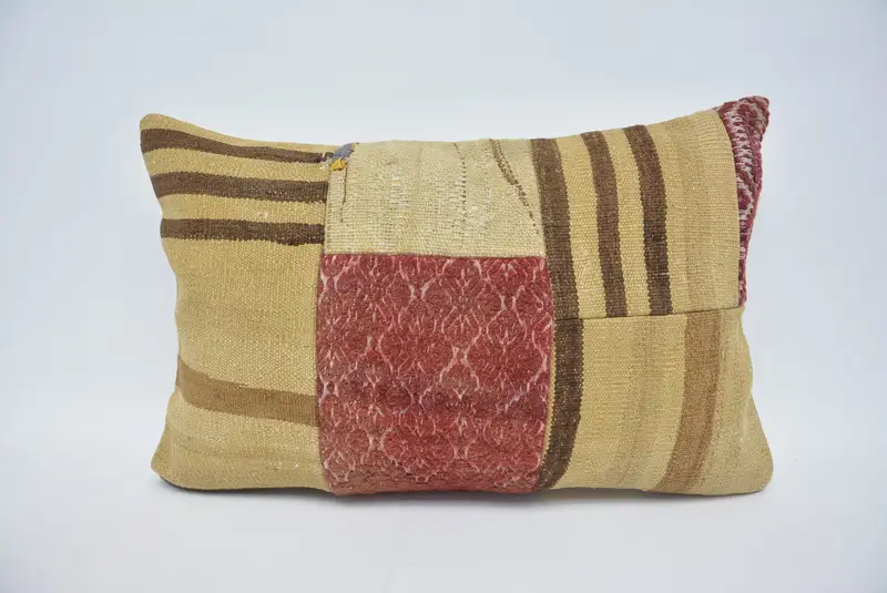 Handmade Kilim Cushion, Kilim Pillow Cover, Pillow Sham, Outdoor Bolster Cushion, 16x24 Red Cushion, Ethnical Kilim Rug Pillow - 1