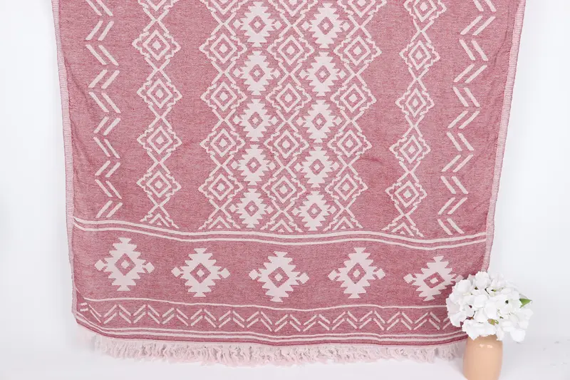 Turkish Towel Beach Monogram Burgundy 40x73 Inches Organic Cotton
