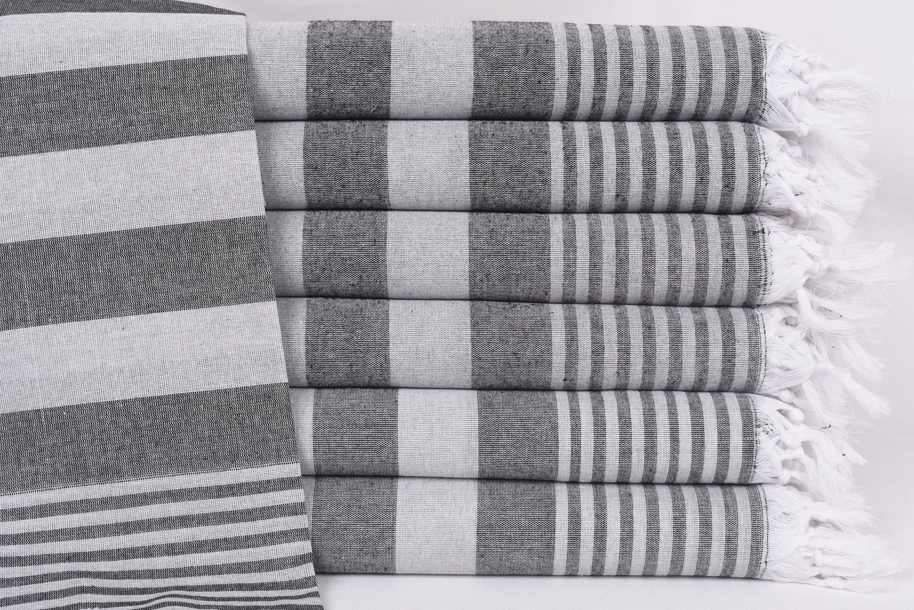 Handmade Personalized Turkish Beach Towel, Organic Cotton, Gray-White, 67x36 Inches - 1