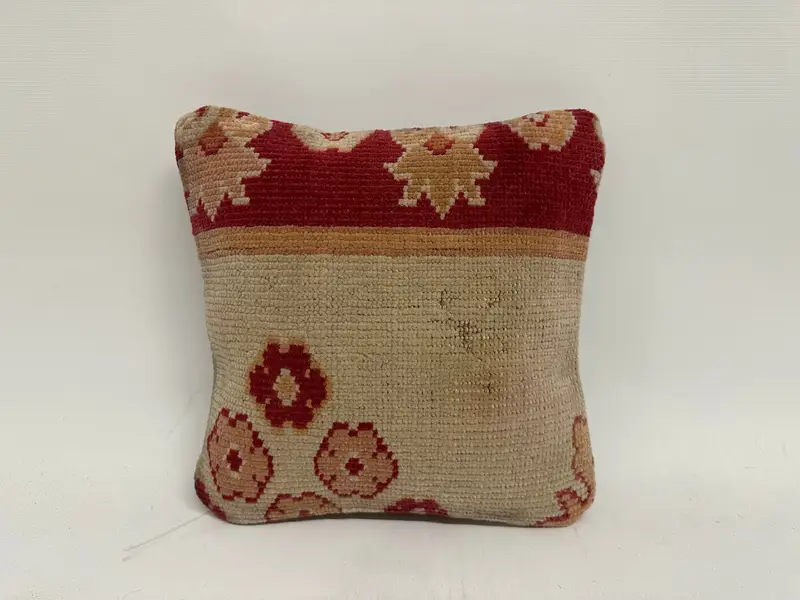 Pillow, Garden Pillow Case, Turkish Pillow, Neutral Pillow, 12x12 Beige Pillow Sham, Vintage Kilim Pillow, Handmade Kilim Cushion - 1