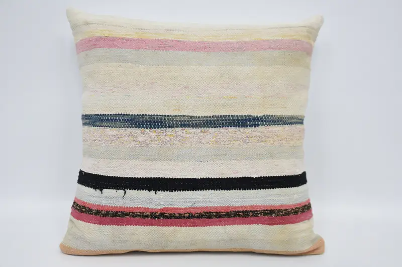 Seasonal Decor Vintage Moroccan Pillowcase, 24x24 inch Coastal Striped White Euro Sham - 1