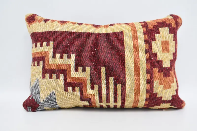Kilim Pillow Cover, Boho Pillow Sham Cover, Vintage Cushion, Boho Throw Pillow, Pillow, Home Decor Pillow, Toss Pillow Sham, 16x24 Red Cushion - 5