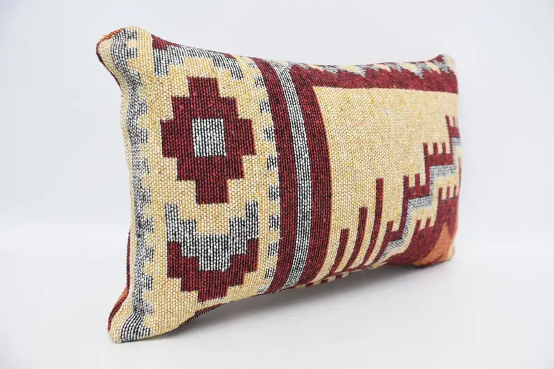 Kilim Pillow Cover, Boho Pillow Sham Cover, Vintage Cushion, Boho Throw Pillow, Pillow, Home Decor Pillow, Toss Pillow Sham, 16x24 Red Cushion - 3