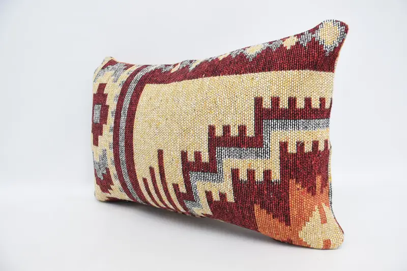 Kilim Pillow Cover, Boho Pillow Sham Cover, Vintage Cushion, Boho Throw Pillow, Pillow, Home Decor Pillow, Toss Pillow Sham, 16x24 Red Cushion - 4