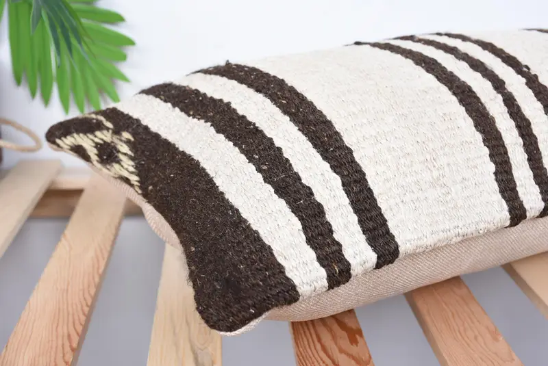 Pillow Case, Kilim Pillow, 12x24 Beige Cushion, Boho Pillow, Vintage Kilim Pillow, Handmade Throw Cushion, Boho Chic Pillow Sham - 6