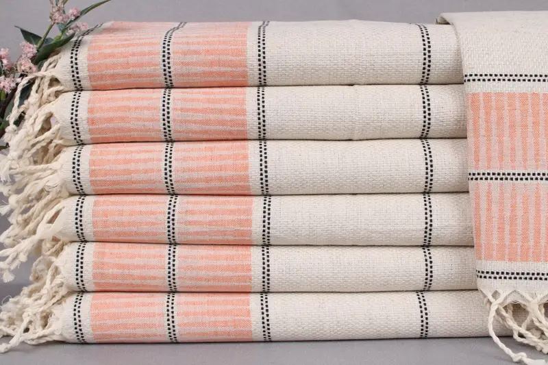 Personalized Tea Towel Monogram Kitchen Towel Orange Beige Stripes, 20x40 Inches