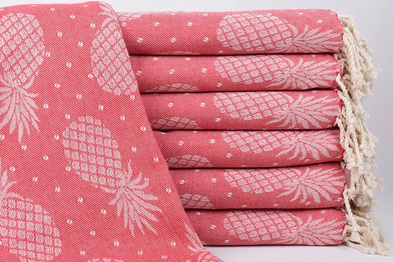 Red Pineapple Design Towel Organic Cotton, 79x40 Inches, Wedding Gift