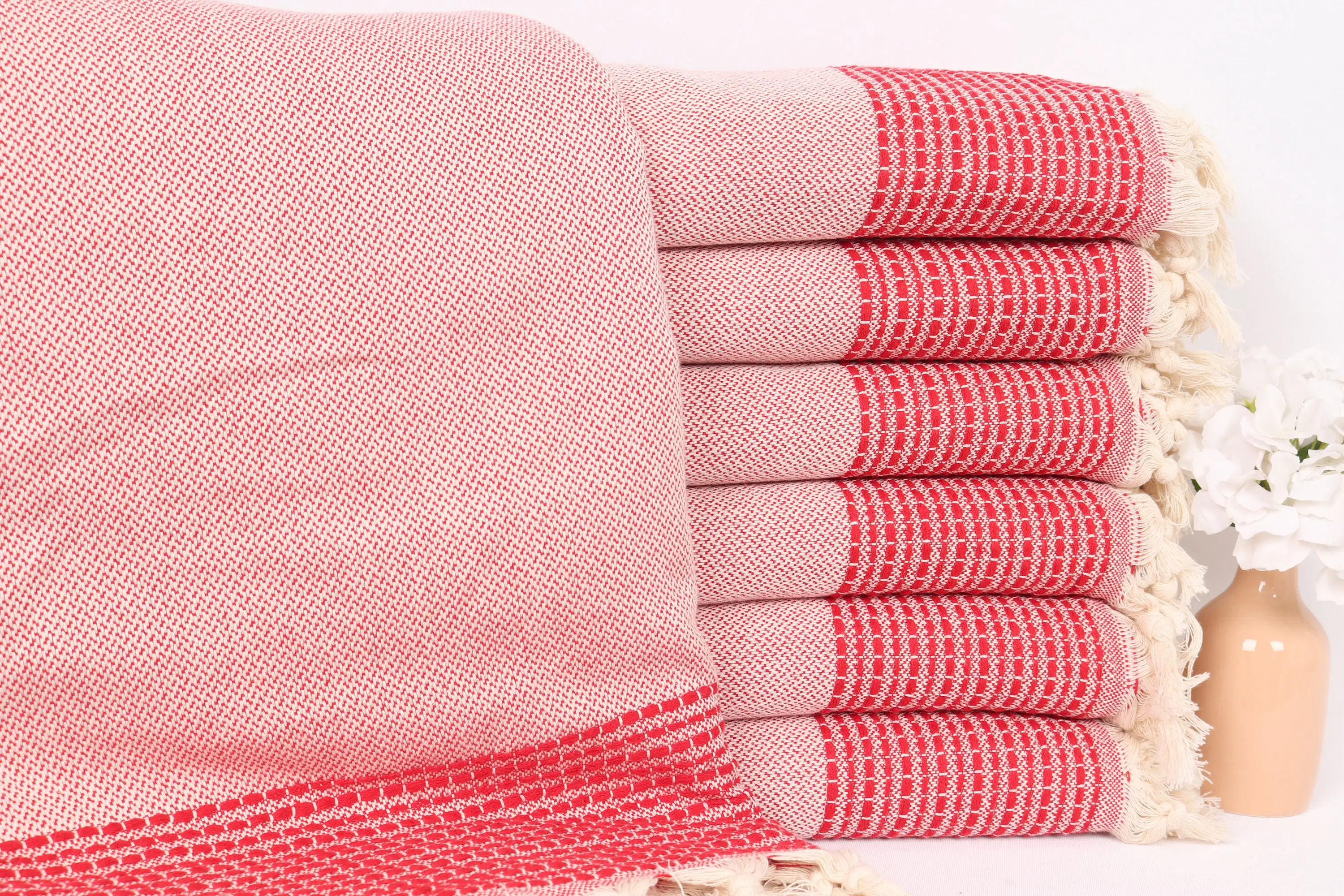 Bachelorette Red Cotton Throw 91x95 Inches, Organic Monogram Blanket - 1