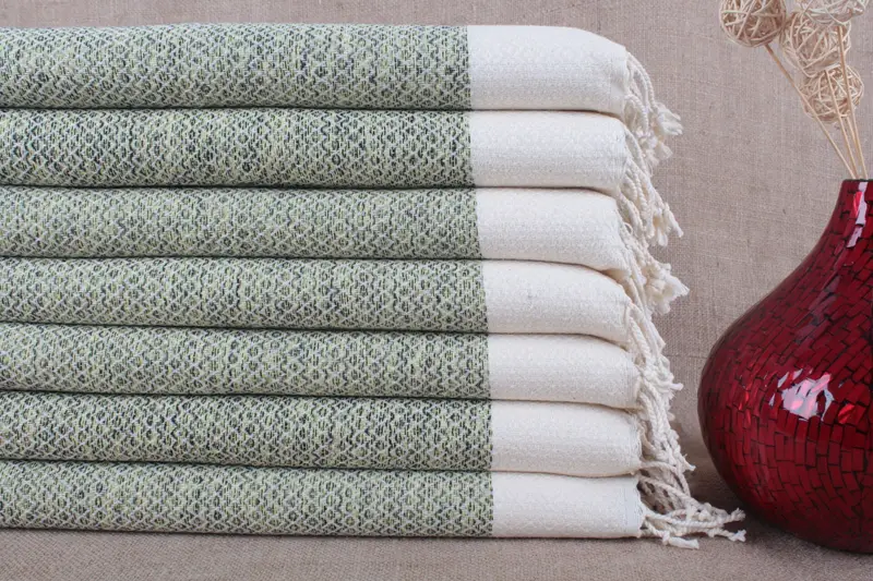 Toalla de plato de algodón orgánico beige, 20x40 pulgadas, opción monograma