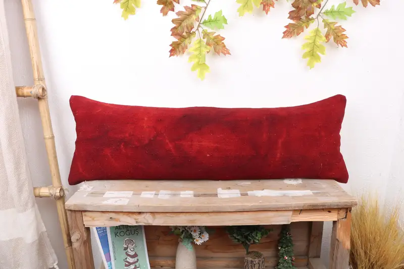 Boho Pillow, Vintage Pillow Cover, Cushion Case, Vintage Kilim Throw Pillow, 12x36 Red Cushion Case, Pillow for Sofa, Decorative Throw Pillow Cover - 1