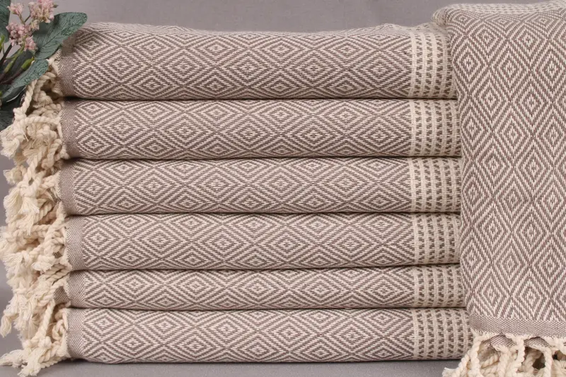 Turkish Towels Beach Monogrammed Dark Brown Diamond, 40x71 Inches