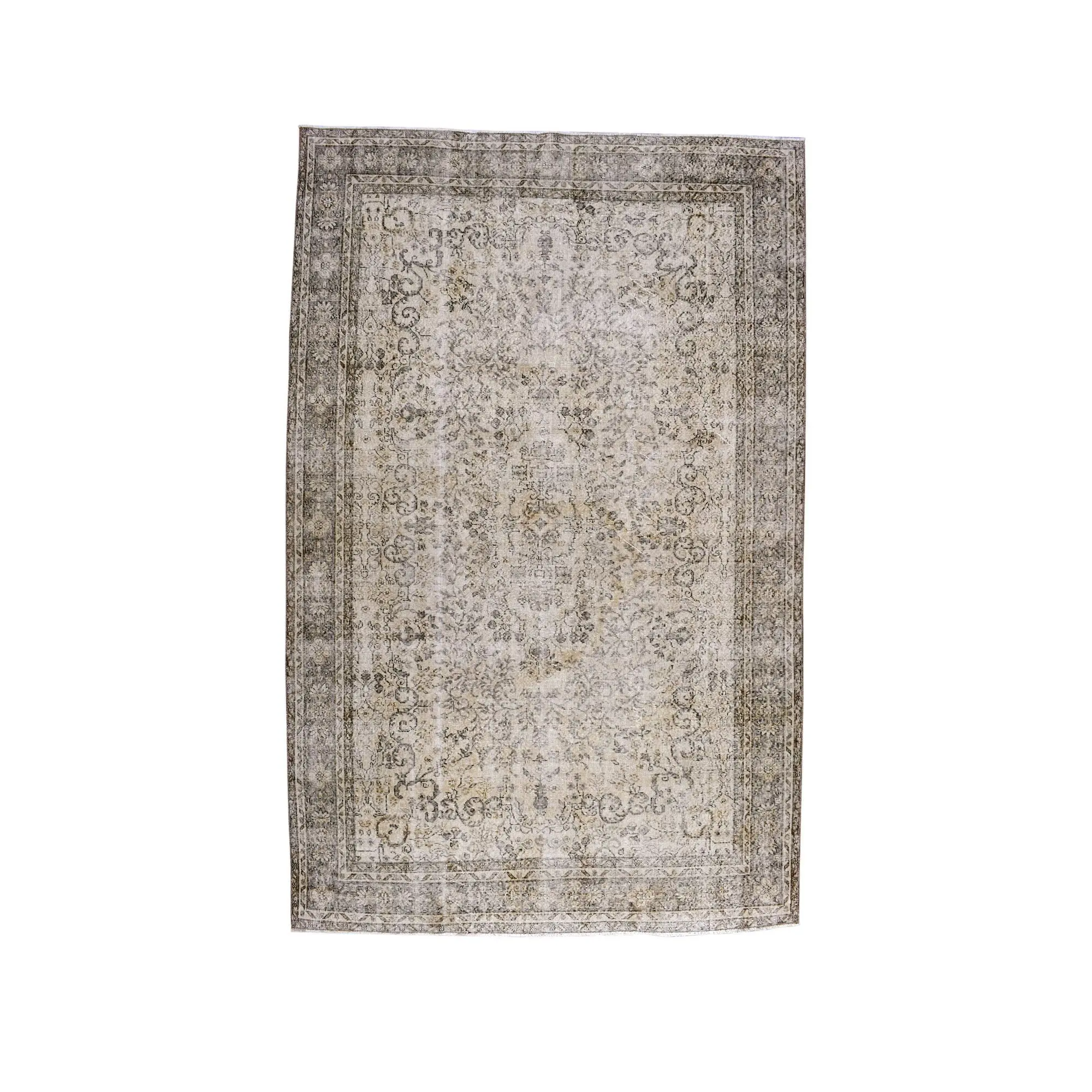 Großer türkischer Vintage-Teppich 6,7 x 10,4 Fuß, graubrauner Wollteppich - 1