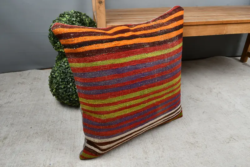 Antique Pillows, Bolster Pillow Case, Kilim Pillow Cover, Authentic Pillow, 22x22 Purple Cushion Case, Cushion Cover, Turkish Pillow - 7