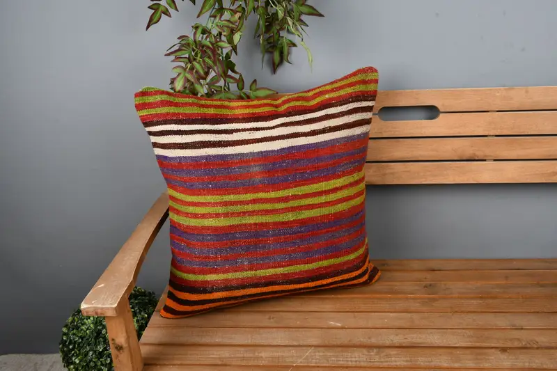 Antique Pillows, Bolster Pillow Case, Kilim Pillow Cover, Authentic Pillow, 22x22 Purple Cushion Case, Cushion Cover, Turkish Pillow - 1