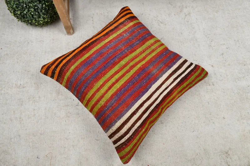 Antique Pillows, Bolster Pillow Case, Kilim Pillow Cover, Authentic Pillow, 22x22 Purple Cushion Case, Cushion Cover, Turkish Pillow - 8