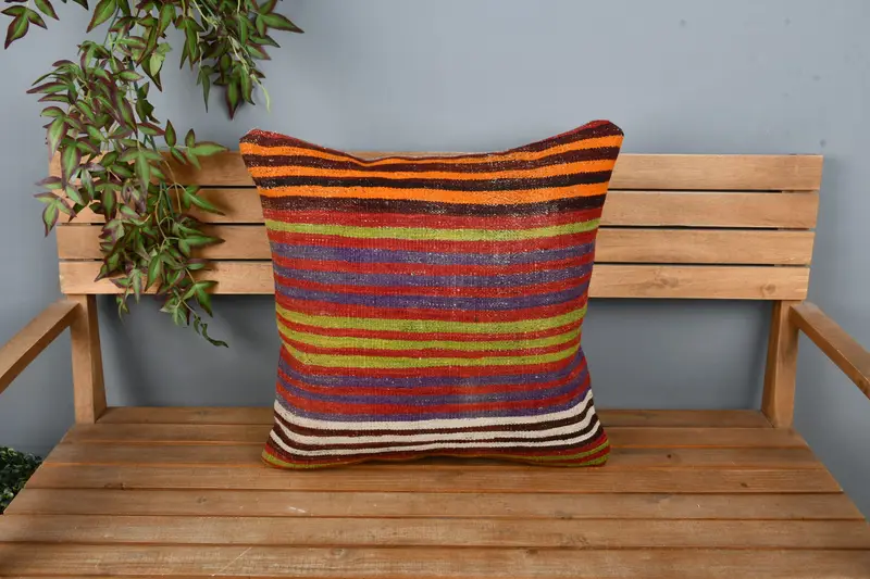 Antique Pillows, Bolster Pillow Case, Kilim Pillow Cover, Authentic Pillow, 22x22 Purple Cushion Case, Cushion Cover, Turkish Pillow - 6