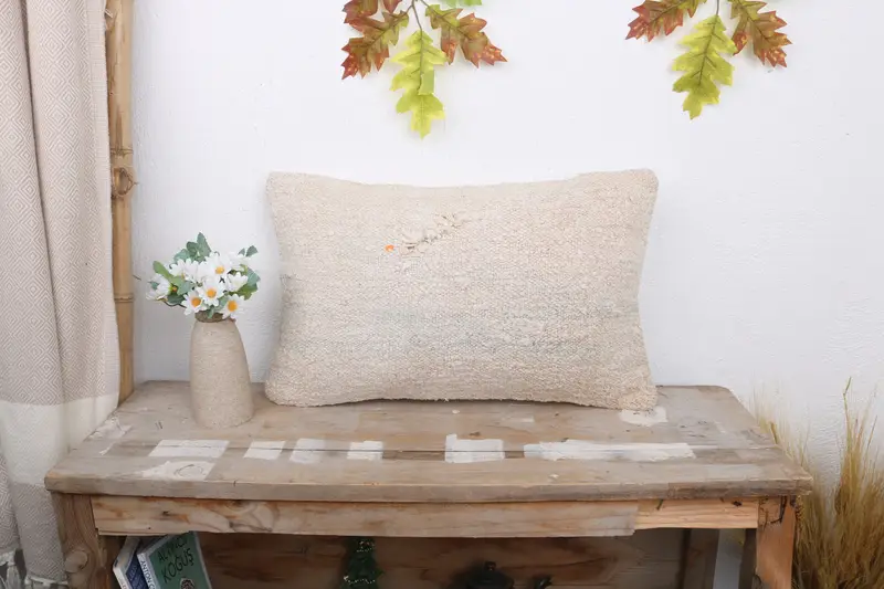Chair Pillow Cover, Boho Pillow, Vintage Pillow, Office Chair Cushion Cover, Pillow, 12x20 White Pillow Cover, Turkish Kilim Pillow - 1