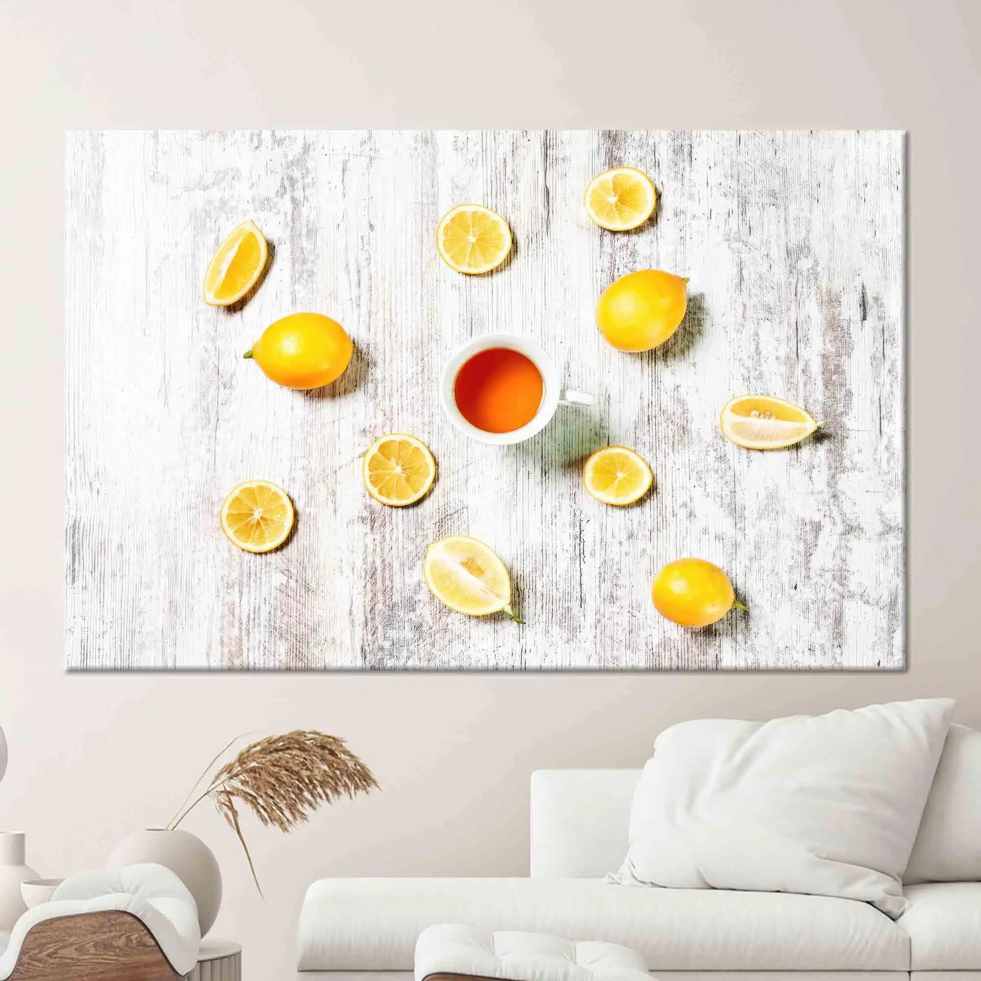 Trendy Yellow Lemon Pattern Printed Canvas for Elegant Kitchen Decor - 1