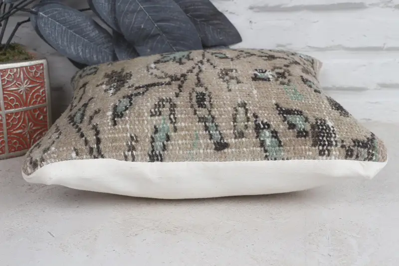 Cushion, Gift Pillow, Pillow for Couch, Ottoman Pillow, 12x12 Beige Pillow Cover, Ethnical Kilim Rug Pillow, Handwoven Cushion Cover - 5