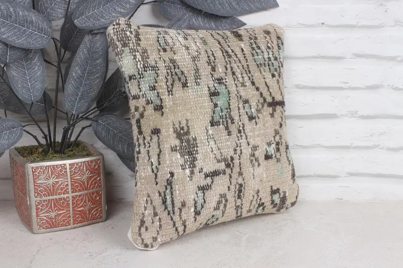 Cushion, Gift Pillow, Pillow for Couch, Ottoman Pillow, 12x12 Beige Pillow Cover, Ethnical Kilim Rug Pillow, Handwoven Cushion Cover - 4