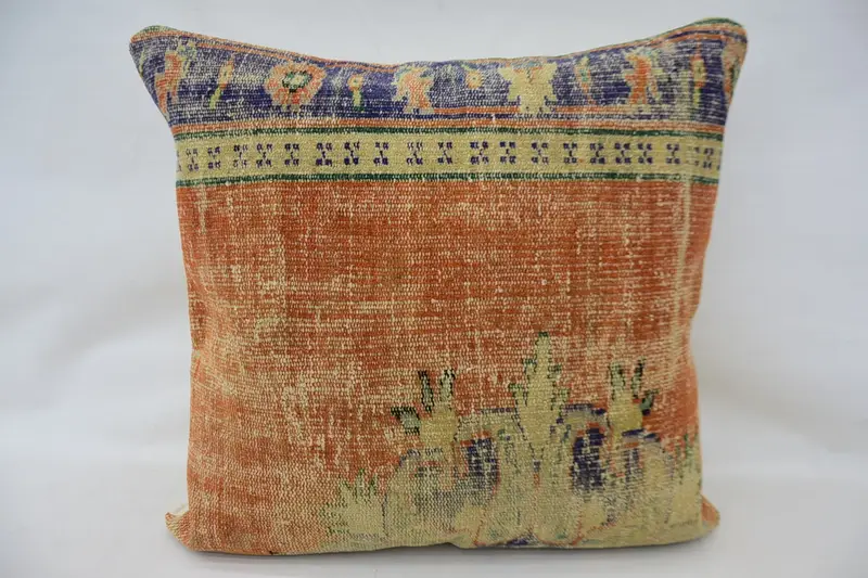 Boho Pillow, Vintage Kilim Pillow, Pillow for Couch, Natural Pillow, Aesthetic Pillow Cover, 32x32 Orange Pillow Sham, Pillow - 1
