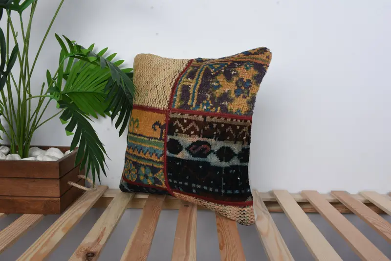 Home Decor Pillow, Antique Pillows, Cushion Case, 16x16 Orange Pillow Case, Vintage Pillow, Indoor Cushion, Bolster Throw Pillow Case - 5
