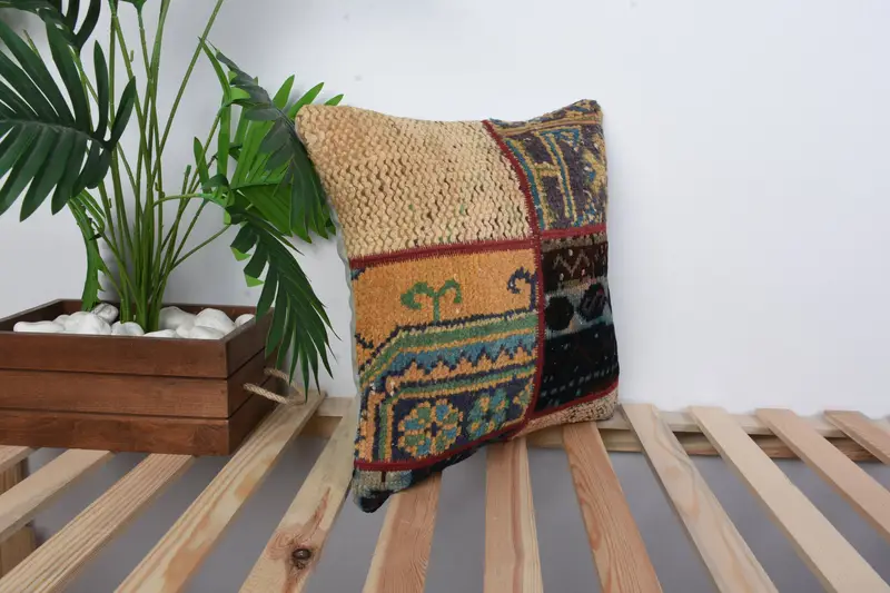 Home Decor Pillow, Antique Pillows, Cushion Case, 16x16 Orange Pillow Case, Vintage Pillow, Indoor Cushion, Bolster Throw Pillow Case - 4