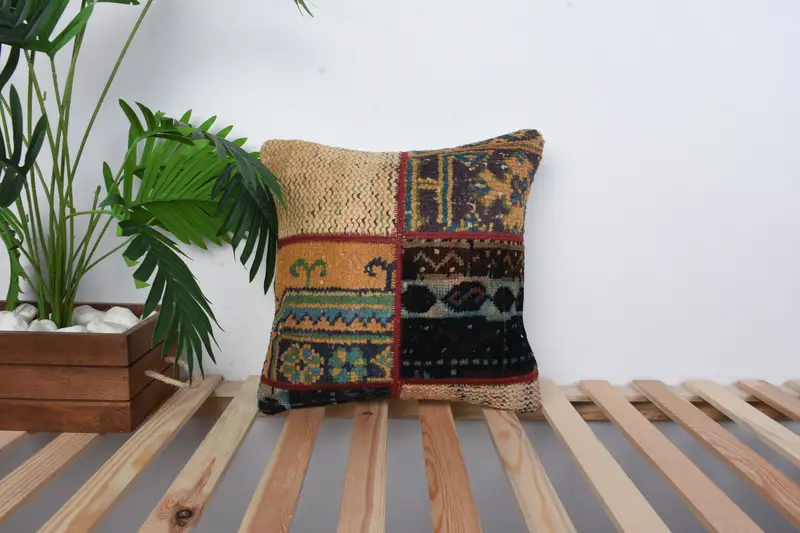 Home Decor Pillow, Antique Pillows, Cushion Case, 16x16 Orange Pillow Case, Vintage Pillow, Indoor Cushion, Bolster Throw Pillow Case - 1