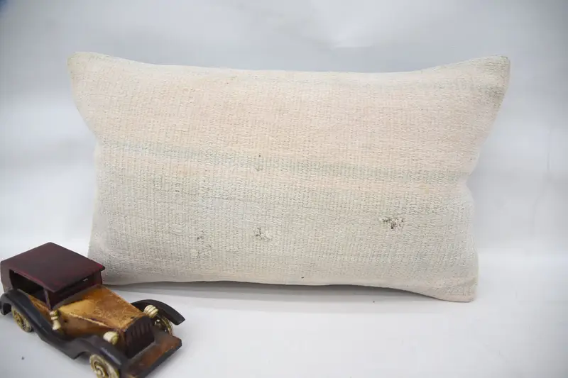 Turkish Plaid Pillow Sham, Antique 12x20 inch Pink Christmas Gift Wool Cushion Cover - 1