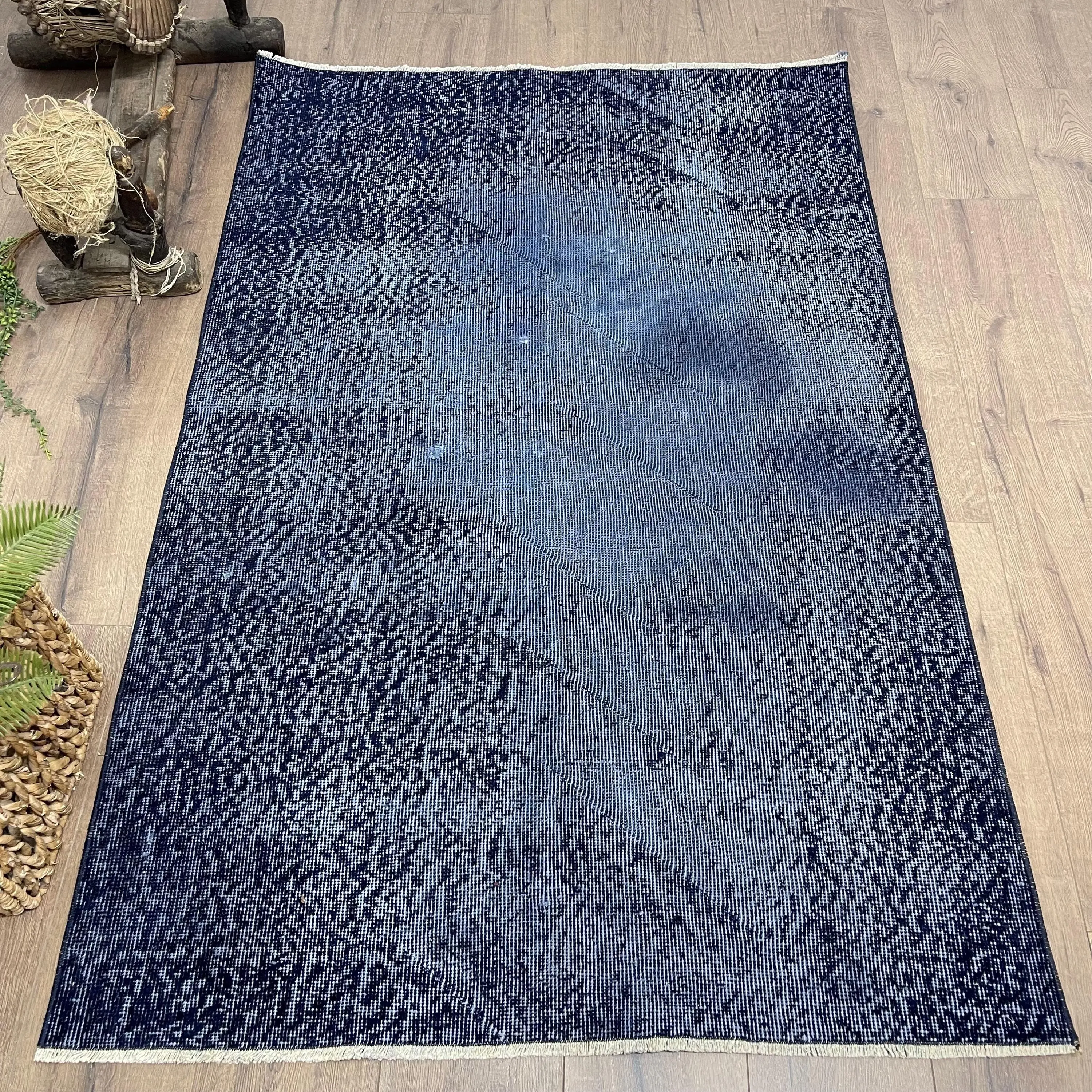 Alfombra vintage, alfombra decorativa de 3,5x5,4 pies, alfombra de lana blanca azul - 1