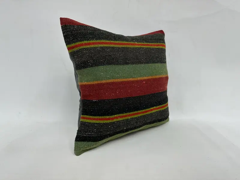 Cozy Throw Cushion Case, Gift Pillow, Handmade Pillow, 18x18 Green Pillow, Ethnical Kilim Rug Pillow, Pillow Case, Pillow for Couch - 3