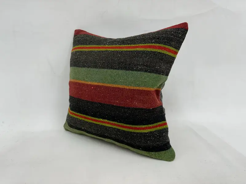 Cozy Throw Cushion Case, Gift Pillow, Handmade Pillow, 18x18 Green Pillow, Ethnical Kilim Rug Pillow, Pillow Case, Pillow for Couch - 4