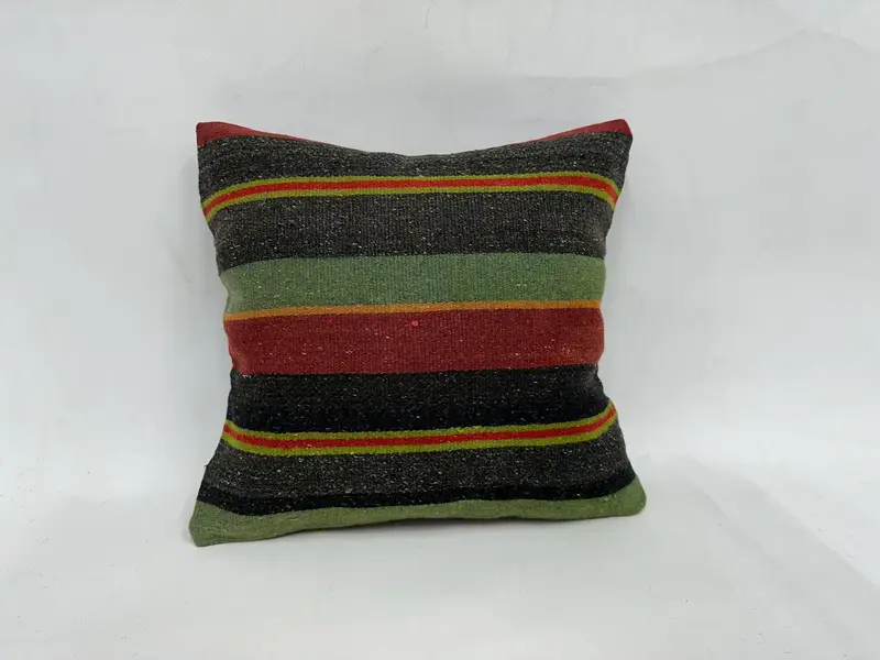 Cozy Throw Cushion Case, Gift Pillow, Handmade Pillow, 18x18 Green Pillow, Ethnical Kilim Rug Pillow, Pillow Case, Pillow for Couch - 1